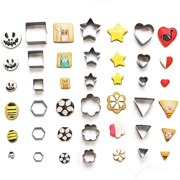 IC Mini Geometrisk Formet Kage Cookie Cutter Set 24 Hjerte Trekant Rund Lille Cirkel Bageforme i Rustfrit Stål