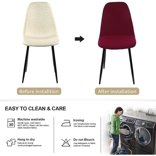 Sæt med 4 aftagelige vaskbare skandinaviske cover Shell Side Armless Cover til køkken, spisestue, soveværelse, dagligstue sidostol, rød