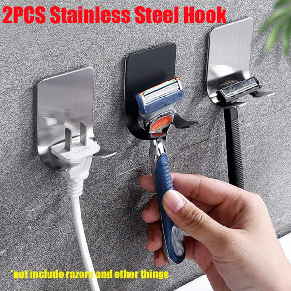 IC 2 stk Rustfrit Stål Razor Holder Opbevaringskrog Væghængt Razor Holder Sølv