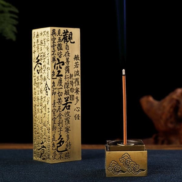 IC Retro røgelsesbrænder Vertikal Zen Buddha Hjerte Sutra Søjle Met Guld