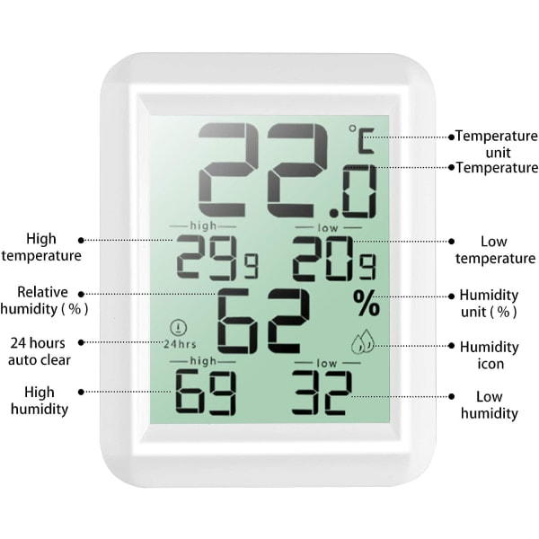 IC Mini Indendørs Termometer, Høj Præcision Indendørs Hygrometer, ℃/℉