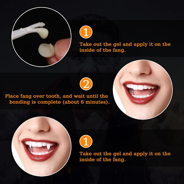 Pairs Vampire Tænder Tænder Fang Cosplay Rekvisitter Halloween Kostume Rekvisitter Party Gaver med Tandlim (13mm, 15mm, 17mm, 19mm)