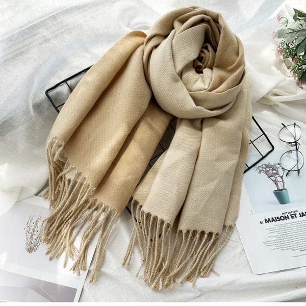 IC 1 dubbelsidig tvåfärgad tofs halsduk scarf kvinnlig höst och brun