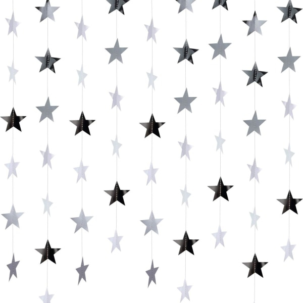 IC Glitter Stjärngirlang Banner Dekoration, 130 fot Ljusgul Stjärna Hängande Bunting Banner Bakgrund (Silver)