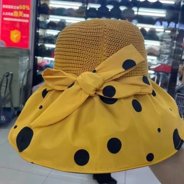 IC Kvinners Solhatt Sommer Vinyl Kvinners Wave Dot Hollow Svart