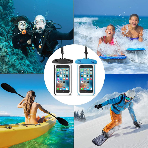 Universal vanntät telefonväska, 2 pakker Stort vanntett telefondeksel for Iphone 12/12 Pro Max/11/11 Pro/se/xs Max/xr Galaxy Opp til 6,5"