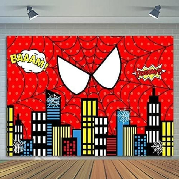 IC 7x5ft Punainen Hämähäkinverkko Fototausta Lapsille Pojille 1. Syntymäpäiväjuhlat Bannerkoristeet Superheroteema Kaupunkikuva Fototausta Vauva