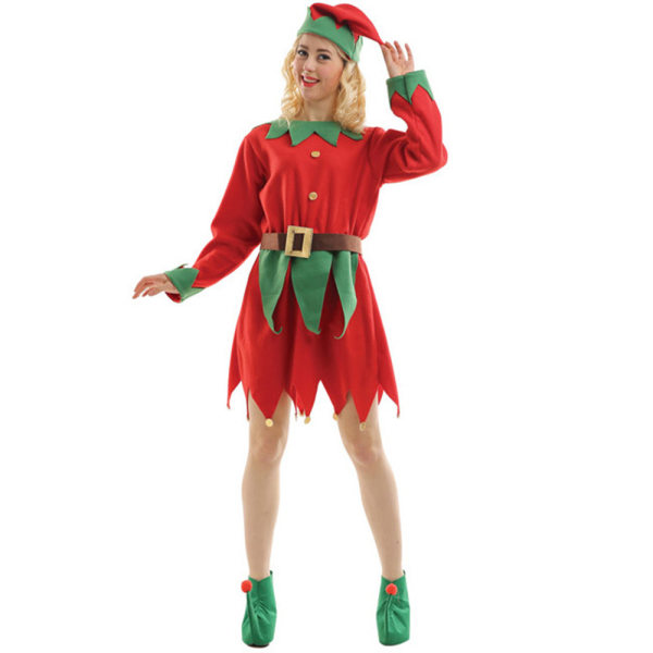 IC Barn Vuxen Jul Elf Kostym + Hat Rolig Xmas Outfit Cosplay Y Girl Voksen en størrelse passer alle