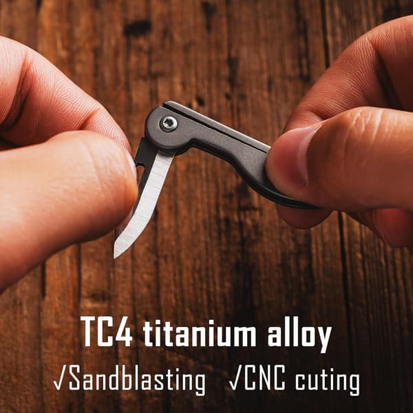 Tehtuy Titanium Mini Lommekniv - Folde EDC Kniv med 7Cr17MoV Stålklinge - 6 g - Til Camping og Udendørsbrug