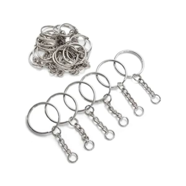 Keychain set, 30 pcs 25 mm split key rings with chain, 30 pcs jump rings, metal keychain chains (30 sets)