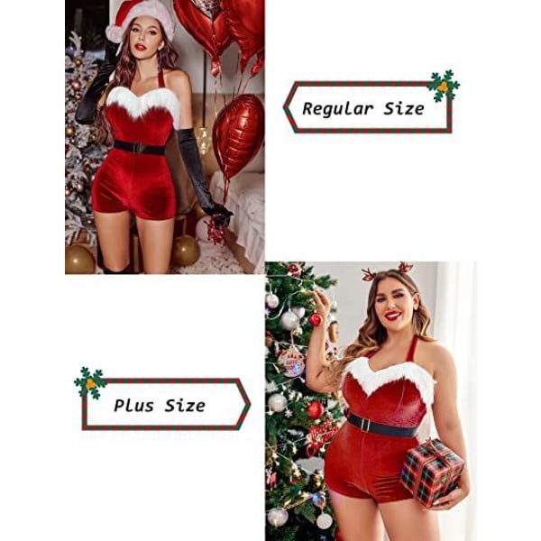 Sexig tomtedräkt för kvinnor, Velvet Romper Christmas Shorts Bodysuit L