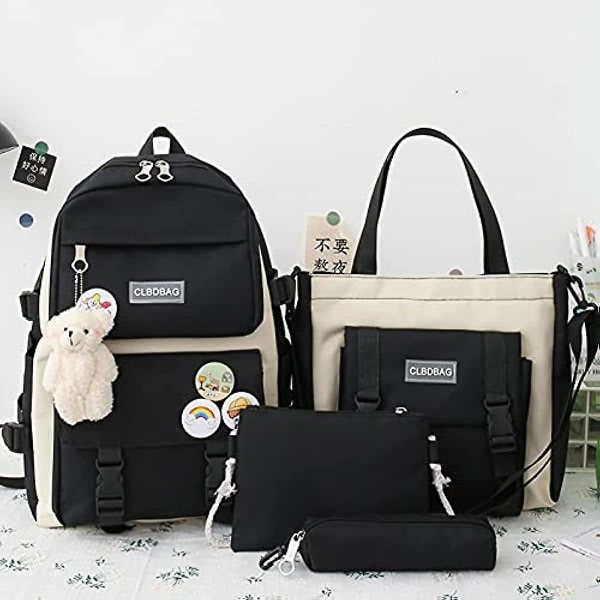 IC Ornitolog Skolväskor Ryggsäckar för söta tonårsflickor Printed 4:a set Kawaii skolryggsäcksset Söt estetisk ryggsäck för skolan Blå