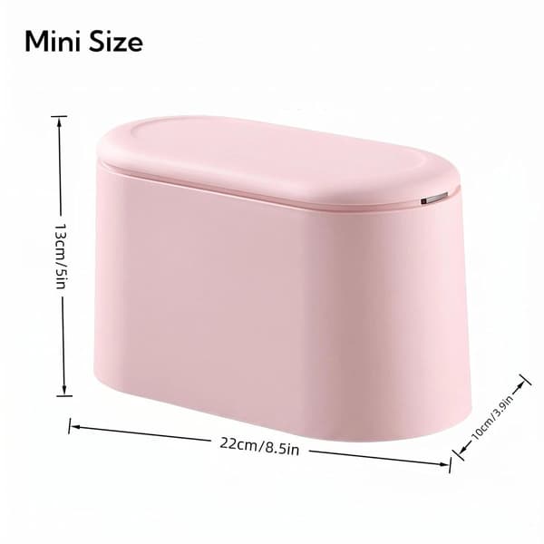 Minitunna med trycklock 1,75L kompakt papperskorg i plast för badrum, skrivbord, sovrum, kök och kontor, rosa