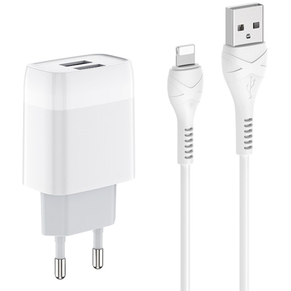 IC USB-lader, 15 W USB-strømadapter, USB-kontakt for White With iPhone-kabel