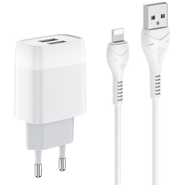 IC USB-oplader, opladningsadapter, 15 W USB-strømadapter, USB-stik til White With iPhone-kabel