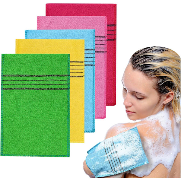 Pcs asiatiska exfolierande handskar, dubbelsidiga koreanska exfolierande handskar, kroppsskrubbande handskar för bad SPA exfolierande vantar, döda hudborttagningshandskar Green, yellow, pink, blue, rose red 5 pcs