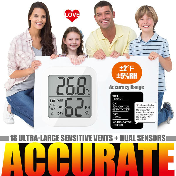 IG Luftfuktighetsmätare, 2-pack Max Inomhustermometer Hygrometer