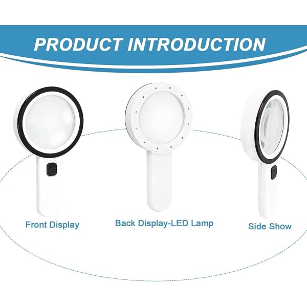 IC Forstørringsglass med 12 LED-lys, 30x Dobbelt Glass Linse Håndholdt Lys
