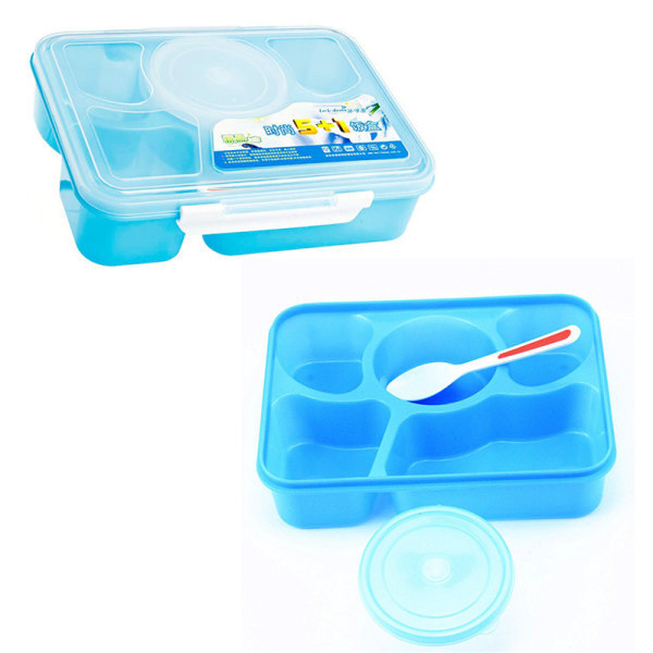 IC Ny mikrobølgeovn Bento Lunchbox + Ske Bestik Picknick Indhold Blå