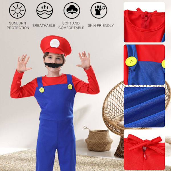 Luigi-dräktset, Luigi-dräkt, Bros, Maskeraddräkt, Kvinnor, Män, Outfit för jul, karneval, maskerad Children boys red XL