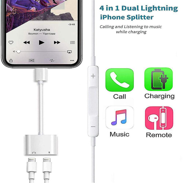 Lightning Till Dual Lightning Hörlurar Adapter Converter For Iphone