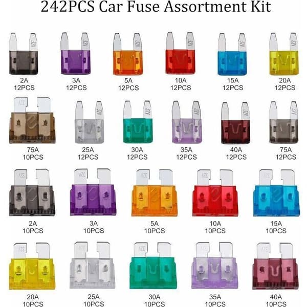 Bil Säkring Auto Mini Säkringar Blandat Kit 2A 3A 5A 7.5A 10A 15A 20A 25A 30A 35A 40A med Clip Förvaringslåda 242 st, av DEBUNS