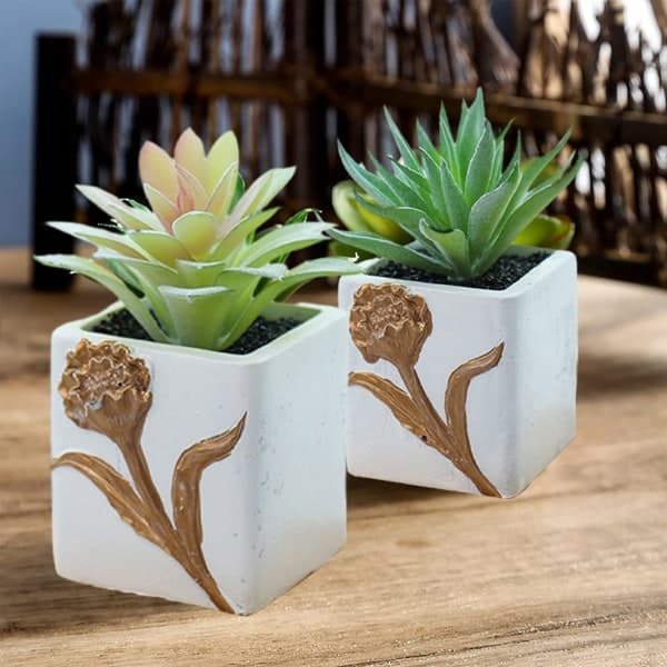 IC 2 stk falske blomster, simulerede sukkulenter, bonsai, kunstig grøn