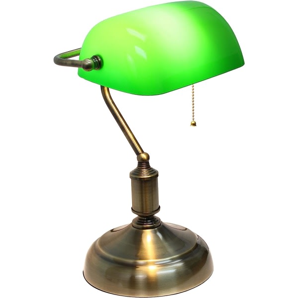 IC LT3216-GRN Executive Bankers glasskärm skrivbordslampa, antik nickel/grön 10 x 8,66 x 14,75