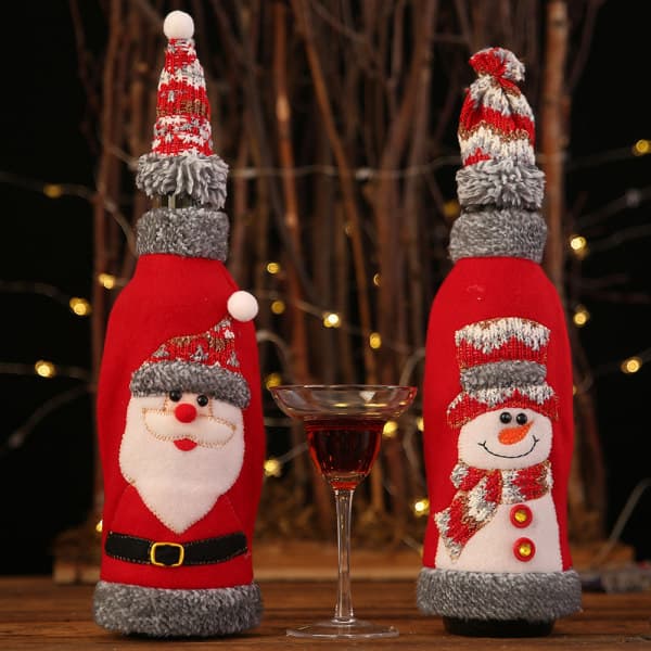 Julegenser til vinflaske - Sett med Santa og Snømann