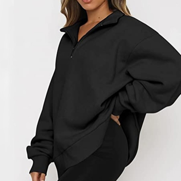 IC Trendiga Queen Womens Oversized Sweatshirts Hoodies Half Zip musta