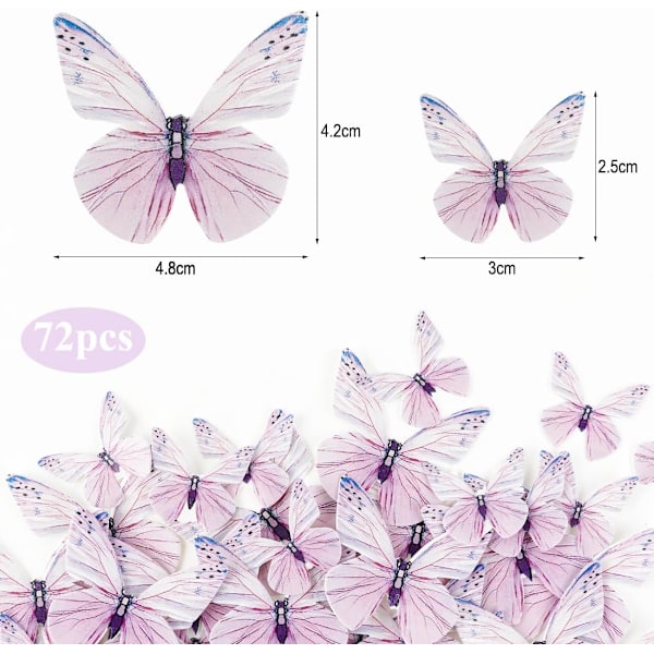 72 st Ätbara Fjärilskaktoppar, Lila Fjärilskaktoppar, Fjärilscupcake Bröllopstoppar, Limpapper, Födselsedag Dekoration Flickor Lila fjäril