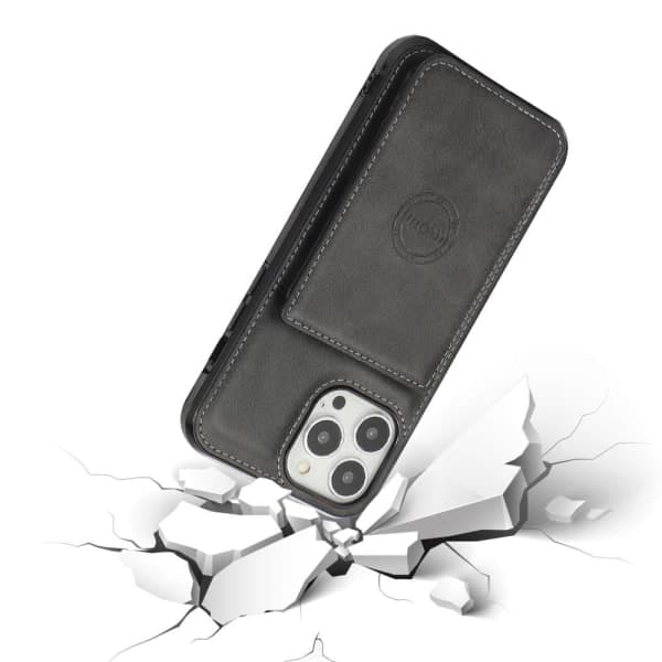 IC iPhone 13 Pro - Nahkapäällysteinen kuori korttipaikalla - Musta