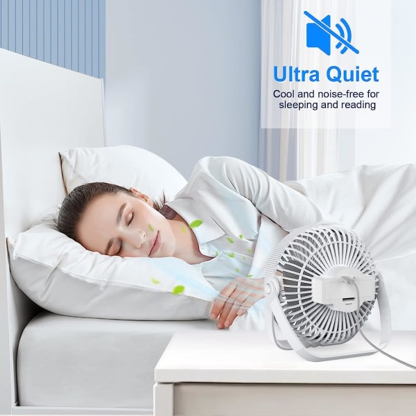 IC USB-ventilator, 3-hastigheds skrivebordsventilator, 360° justerbar støjsvag ventilator, bærbar ventilator til kontor, soveværelse, bil, rejser Hvid