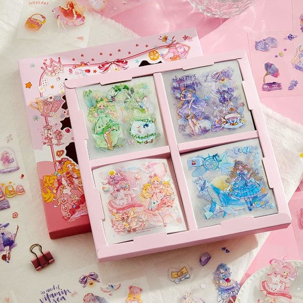 IC Kawaii PET-animaatiotyttöjen päiväkirjan tarrat - 100 arkkiä söpöjä tarvikkeita Scrapbooking-materiaalia Dekoratiivinen esteettinen tarra
