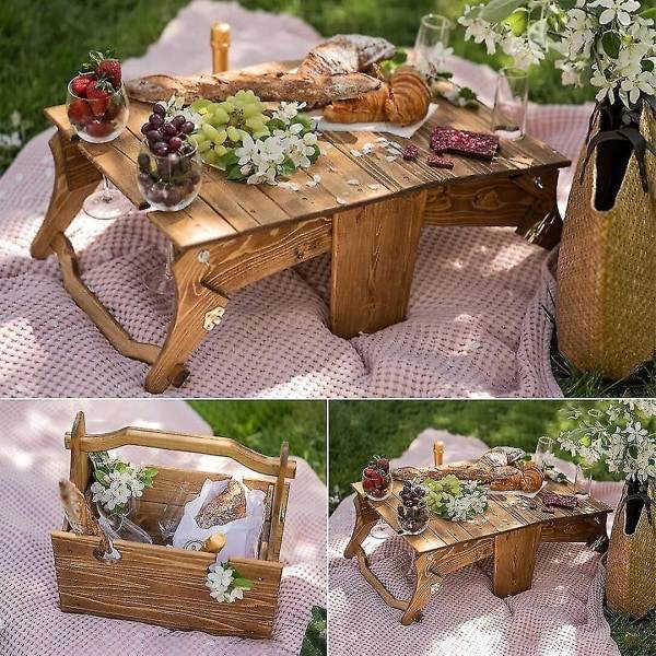 Fritstående træpicknickbord, bærbart picknickbord til vin, 2-i-1 picknickbord Konvertibel trækurvopbevaring, til udendørs picnic på T