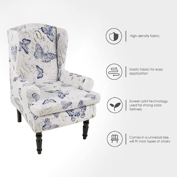 Wingback-fåtöljöverdrag i stretchspandex, möbelskydd, sofföverdrag, utskrift, vingrygg, fåtöljöverdrag, mjuk med E