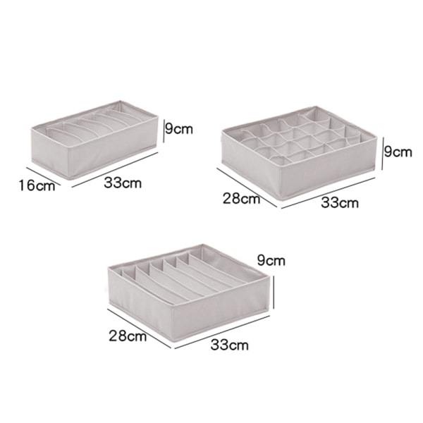IG Förvaringsbox för multifunktionsstrumpor i tyg 3-delad låda Grå