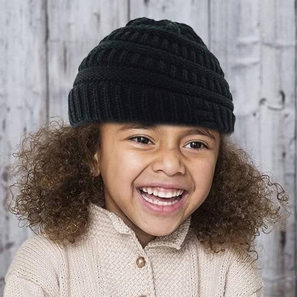 IC Vinterhue Toddler Strikket Hue Tyk Chunky Cap Blød Sort