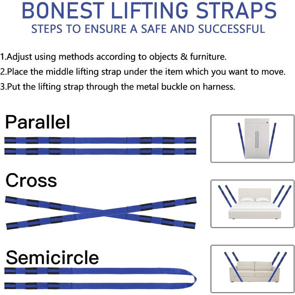 IC Flytt- och lyftremmar Rörliga bärrem 2-personers Möbeltransportrem Rörlig lyftrem Hanteringsremmar Lyftremmar Upp till 380 kg Blå