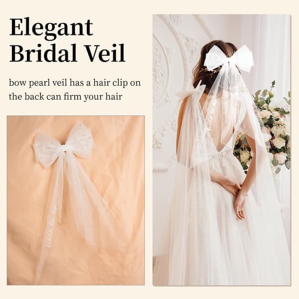 Bride to Be-slöja med pärlbroderi, vit rosett-möhippaslöja med metallhårklämma, bröllopsaccessoar för blivande brud White B