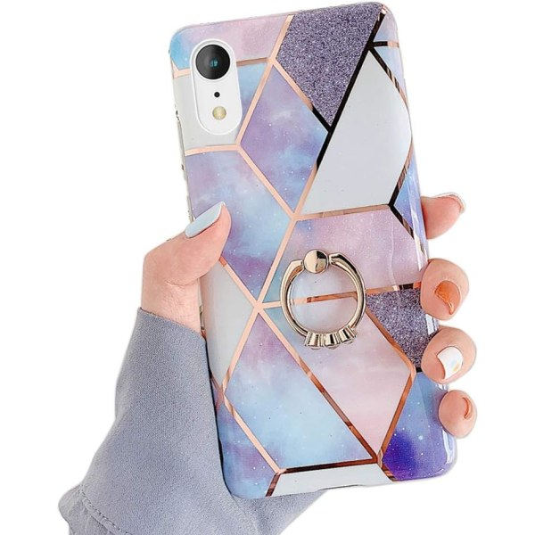 IC Case Söt Mode Bling med 360 graders roterande ring Kickstand Mjukt TPU Stötsäkert skal Designat för iPhone XR 6.1\" Ljusblått
