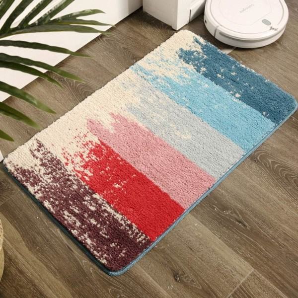IC Färgglada randiga badrumsmattor Badmatta Halkfri Shaggy Mjuk duschmatta Absorberande Snabbtorkande Badkarmattor för badkar (Färgglad B, 20\"x31\")