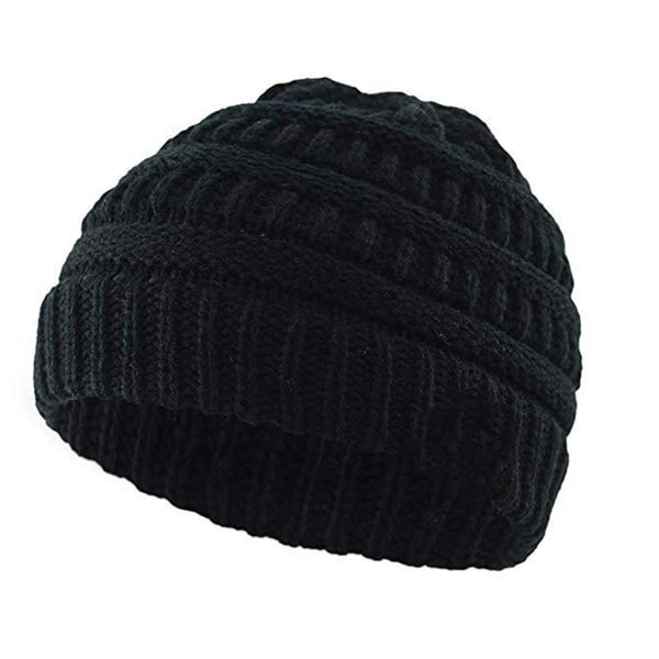 IC Vintermössa Toddler Stickad Mössa Tjock Chunky Cap Mjuk Svart