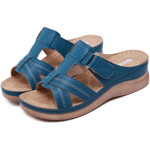 IC Kile-sandaler for kvinner Sommer Slip-on Tøfler Plattformsandaler Komfortable Lær-muler Gå Kilesko