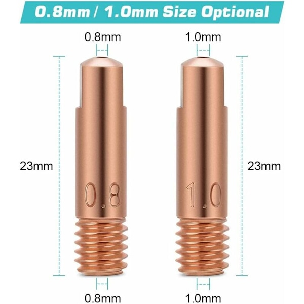 MIG Kontaktdyse, Sveisekontakttupper, 20 stk. Kobber Kontakttupp for 15AK MIG Sveisebrenner Forbruksmateriell (0.8)