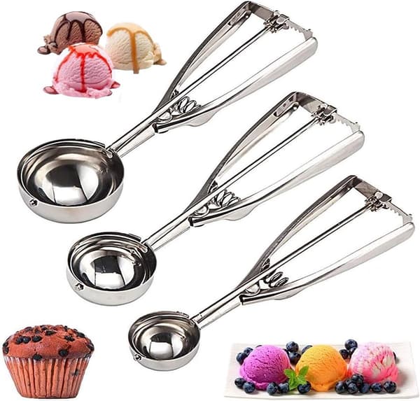 3-delt isske sæt - rustfrit stål, til is, småkagedej, muffins, kødboller