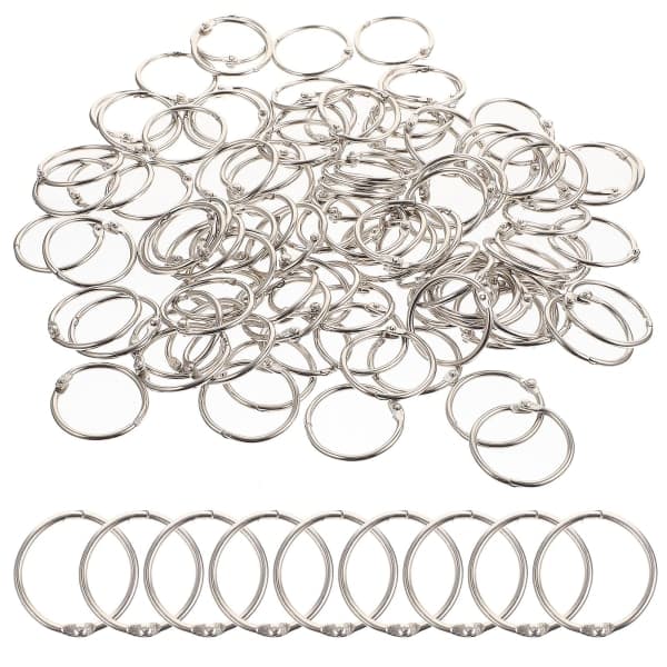 100 stk Genanvendelige Binderinge Holdbare Nøgleringe Multifunktionelle Bindinger Nøgler Tilbehør (3X3CM, Sølv) IC
