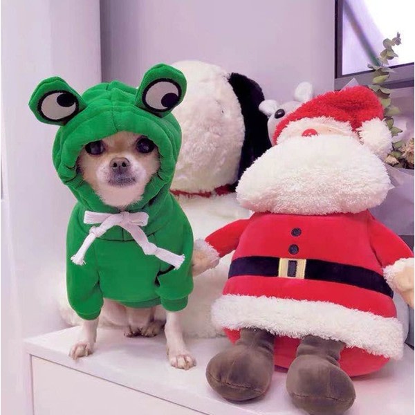 IC Husdjurskläder Hundhuvtröjor Varm Tröja Kappa Valp Höst Vinterkläder Jumpsuit med Huva, Groda, Storlek L