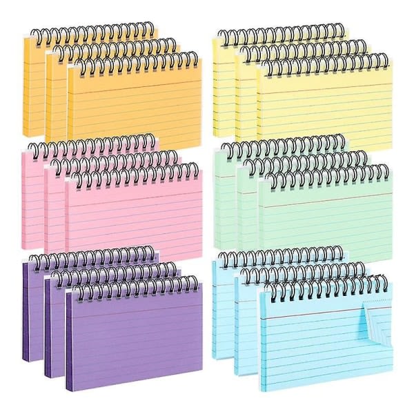 IC 18-pack flerfärgade kort med genomskinligt PVC-omslag Spiralbundna kort 3x5 tum Studiekort Anteckningskort