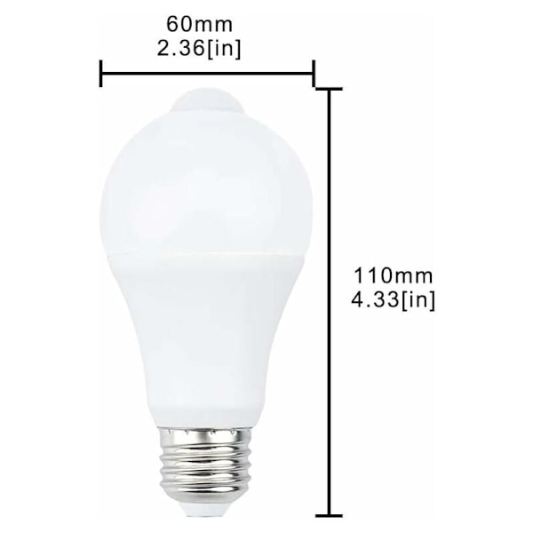 E27 LED Pære med Bevægelsessensor Smart Lys 9W Erstatter 90W Energibesparende Pære 120° Spredningsvinkel, Hvid, E27, 9W